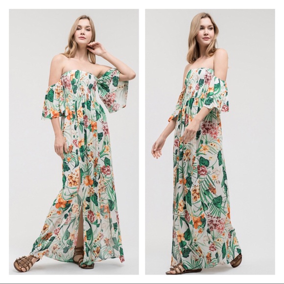 Tropical floral off shoulder maxi dress - Picture 2 of 4